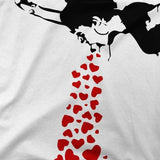 Men's, Women's, or Youth Banksy Lovesick Girl Throwing Up Hearts Artwork T-Shirt- 7 Colors