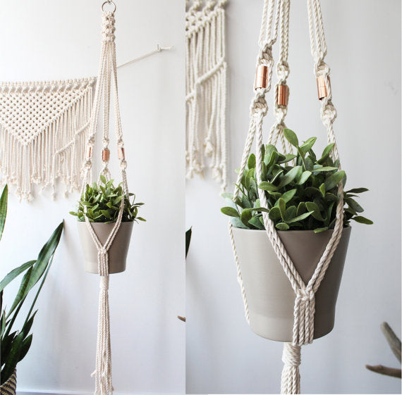 Macrame Plant Hanger with Copper Hardware