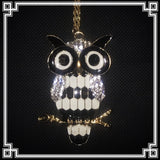 Rhinestone Owl Glazed Branch Pendant Sweater Chain - White And Black