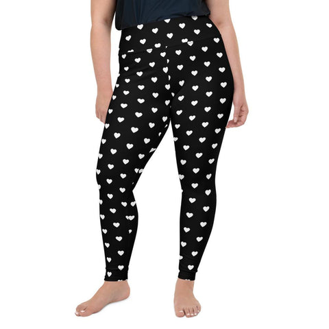 Black & White Hearts Plus Size High Waist Leggings